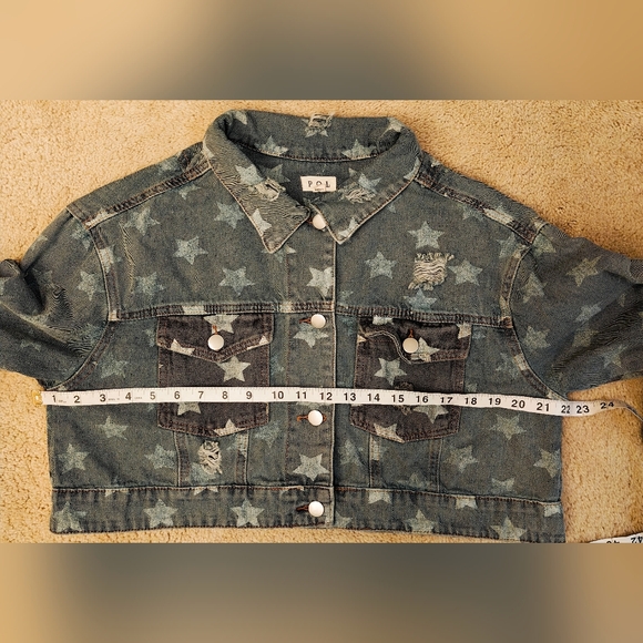 POL Stars Denim Button Distressed Crop Denim Jacket. - Picture 13 of 13